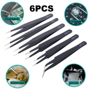 Precision Tweezers Set (ESD Safe – 6pcs)